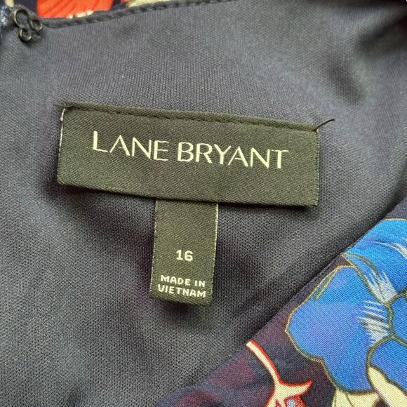 Lane Bryant Faux Wrap Midi Dress Navy Orange Ruffle Flutter Sleeve Size 16 - Picture 6 of 10